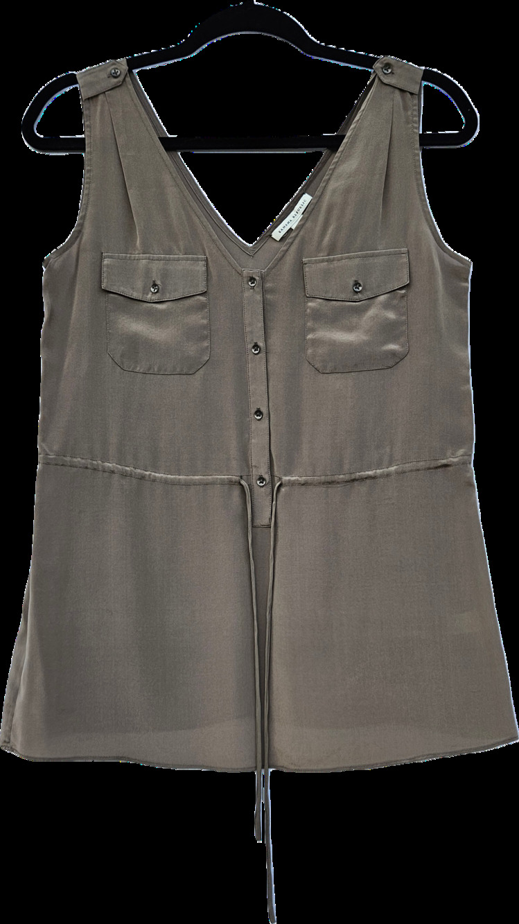 Banana Republic 100% Silk Slate Gray Sleeveless Button Top Drawstring RN54023